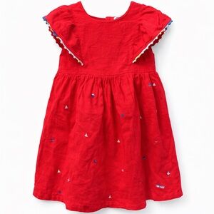 Tuc Tuc Girls Red Dress with ruffle sleeves & small polka dot embroidery Size 4T